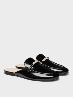 Metallic-Bar Loafer Mules