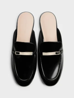 Metallic-Bar Loafer Mules
