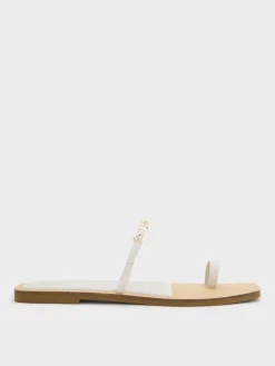 Metallic-Bar Toe-Ring Sandals