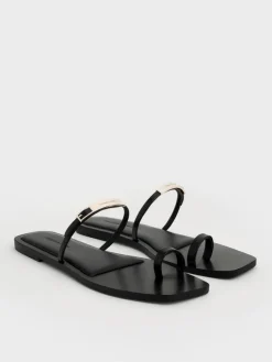 Metallic-Bar Toe-Ring Sandals