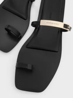Metallic-Bar Toe-Ring Sandals