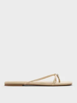 Metallic-Charm Strappy Thong Sandals