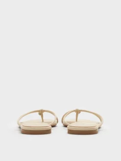 Metallic-Charm Strappy Thong Sandals