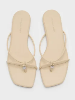 Metallic-Charm Strappy Thong Sandals