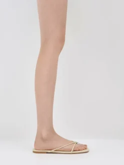 Metallic-Charm Strappy Thong Sandals