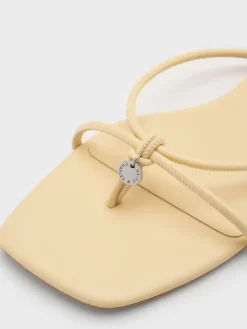 Metallic-Charm Strappy Thong Sandals