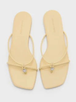 Metallic-Charm Strappy Thong Sandals