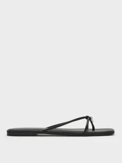 Metallic-Charm Strappy Thong Sandals