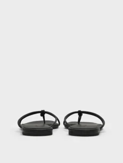 Metallic-Charm Strappy Thong Sandals