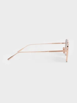 Metallic-Rim Rectangular Sunglasses