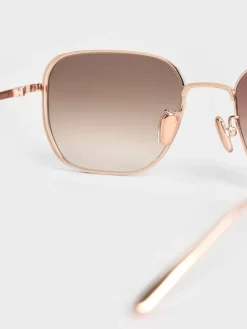 Metallic-Rim Rectangular Sunglasses