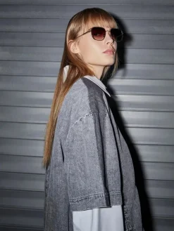 Metallic-Rim Rectangular Sunglasses