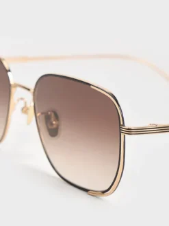 Metallic-Rim Rectangular Sunglasses