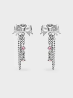 Paige Crystal-Chain Bow Drop Earrings