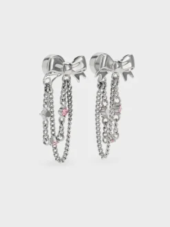 Paige Crystal-Chain Bow Drop Earrings