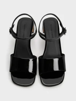 Patent Ankle-Strap Heeled Sandals