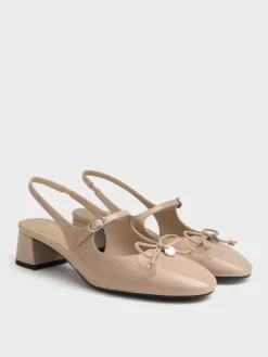 Patent Bow Slingback Pumps