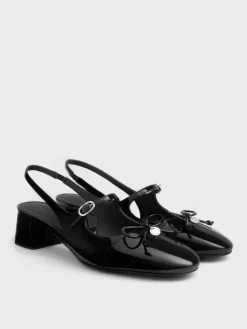 Patent Bow Slingback Pumps