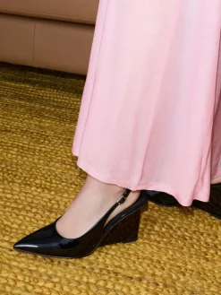 Patent Translucent-Heel Slingback Wedges