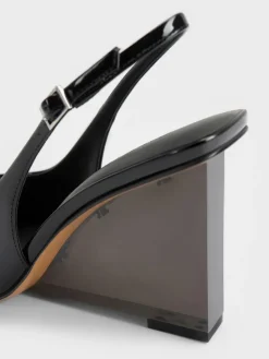 Patent Translucent-Heel Slingback Wedges