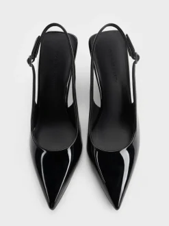 Patent Translucent-Heel Slingback Wedges