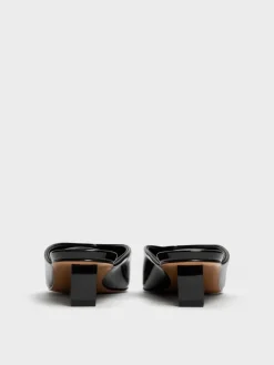 Patent Translucent-Heel Wedge Mules