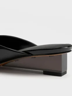 Patent Translucent-Heel Wedge Mules
