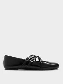 Patent Triple-Strap Mary Jane Flats