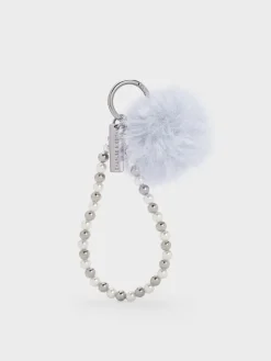Pearl Beaded-Strap Furry Ball Charm