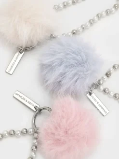 Pearl Beaded-Strap Furry Ball Charm
