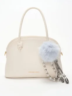 Pearl Beaded-Strap Furry Ball Charm