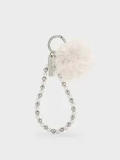 Pearl Beaded-Strap Furry Ball Charm