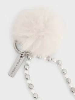 Pearl Beaded-Strap Furry Ball Charm
