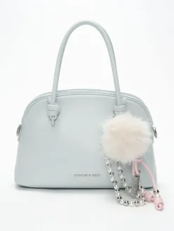 Pearl Beaded-Strap Furry Ball Charm