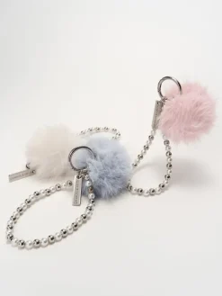 Pearl Beaded-Strap Furry Ball Charm