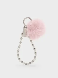 Pearl Beaded-Strap Furry Ball Charm