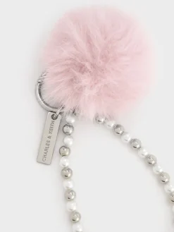 Pearl Beaded-Strap Furry Ball Charm