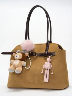 Pearl Beaded-Strap Furry Ball Charm