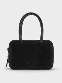 Perline Boxy Top Handle Bag With Floral Appliques