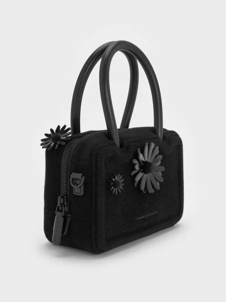 Perline Boxy Top Handle Bag With Floral Appliques