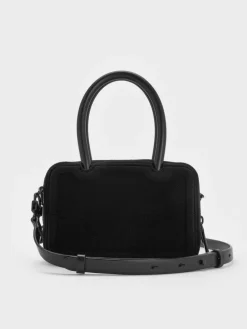 Perline Boxy Top Handle Bag With Floral Appliques