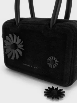 Perline Boxy Top Handle Bag With Floral Appliques