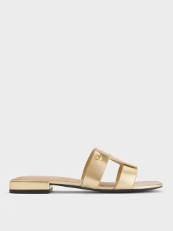 Petina Metallic Leather Slide Sandals