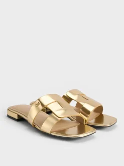 Petina Metallic Leather Slide Sandals