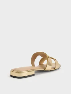 Petina Metallic Leather Slide Sandals