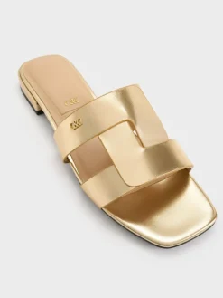 Petina Metallic Leather Slide Sandals