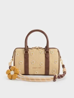Philomena Raffia Flower Bowling Bag