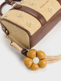 Philomena Raffia Flower Bowling Bag