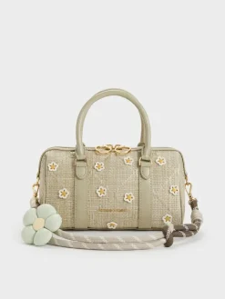 Philomena Raffia Flower Bowling Bag