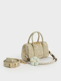 Philomena Raffia Flower Bowling Bag